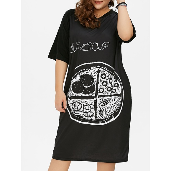 ♠ Plus Size Graffiti Baggy Graphic T-Shirt Dress ♠ - Picture 1 of 8